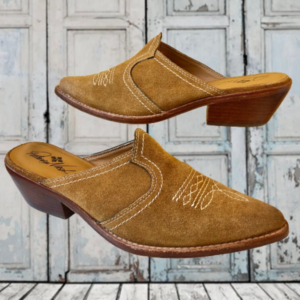 Patricia Nash Mustard Suede Mules with Low Heel